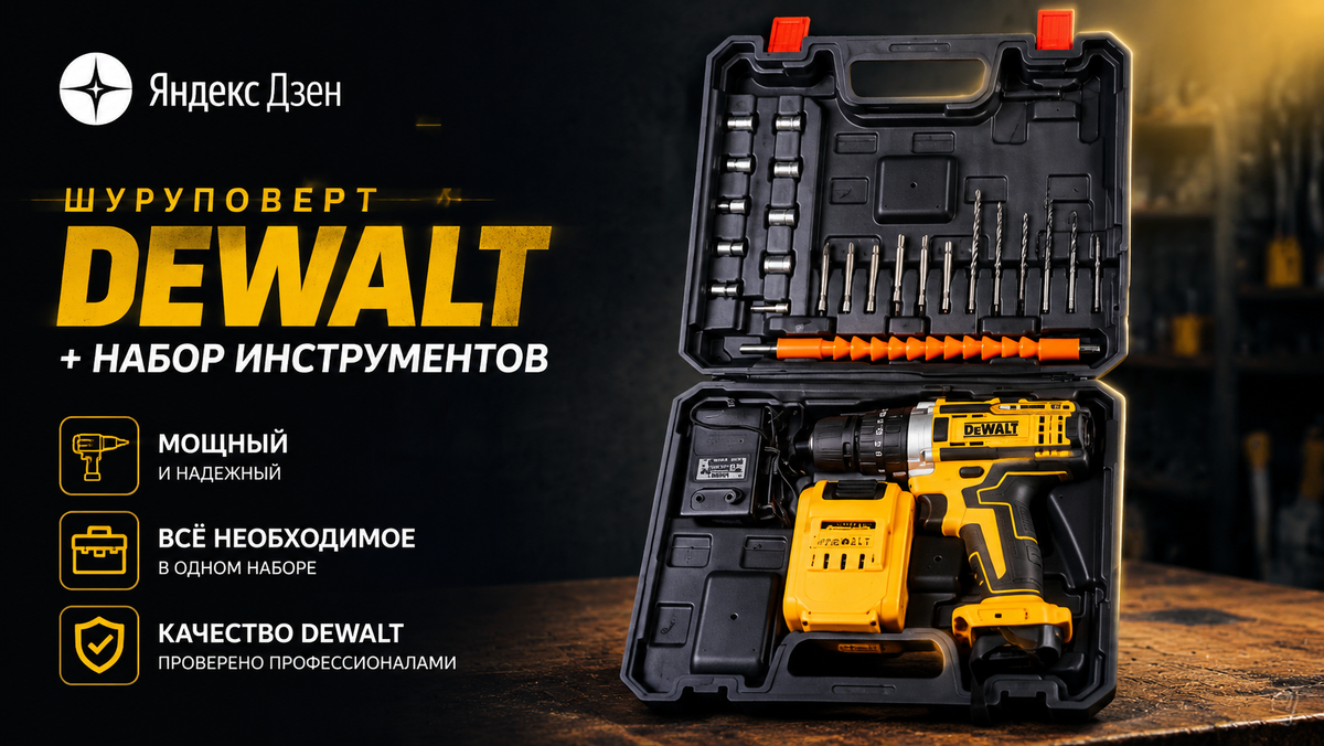Шуруповёрт DeWalt с набором инструментов