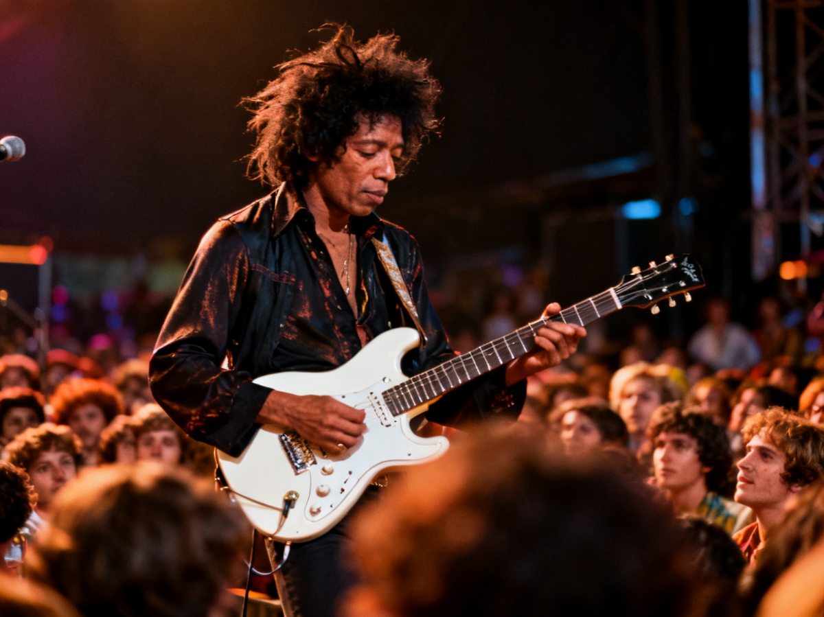 🎸 Джими Хендрикс закрывал Вудсток в понедельник утром, когда большинство зрителей уже уехали. Перед ним было около 30 000 человек. Он сыграл свою знаменитую «звёздно-полосатую» импровизацию — гимн США, превращённый в протест против войны во Вьетнаме. Это был не просто концерт. Это был манифест. 