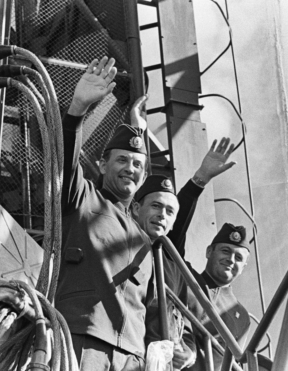    Георгий Добровольский, Виктор Пацаев и Владислав Волков перед стартом 6 июня 1971 года / Фото: Николай Акимов / Фотохроника ТАСС