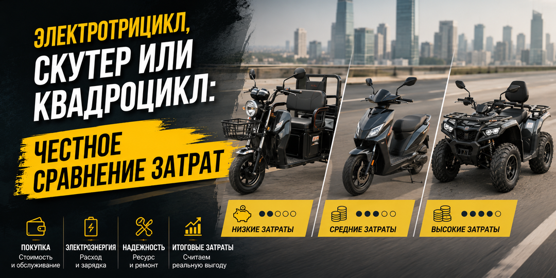 Электротрицикл, скутер или квадроцикл: честное сравнение затрат