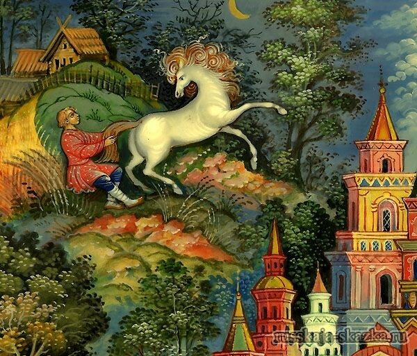 Сивка-бурка. Палехская лаковая миниатюра.