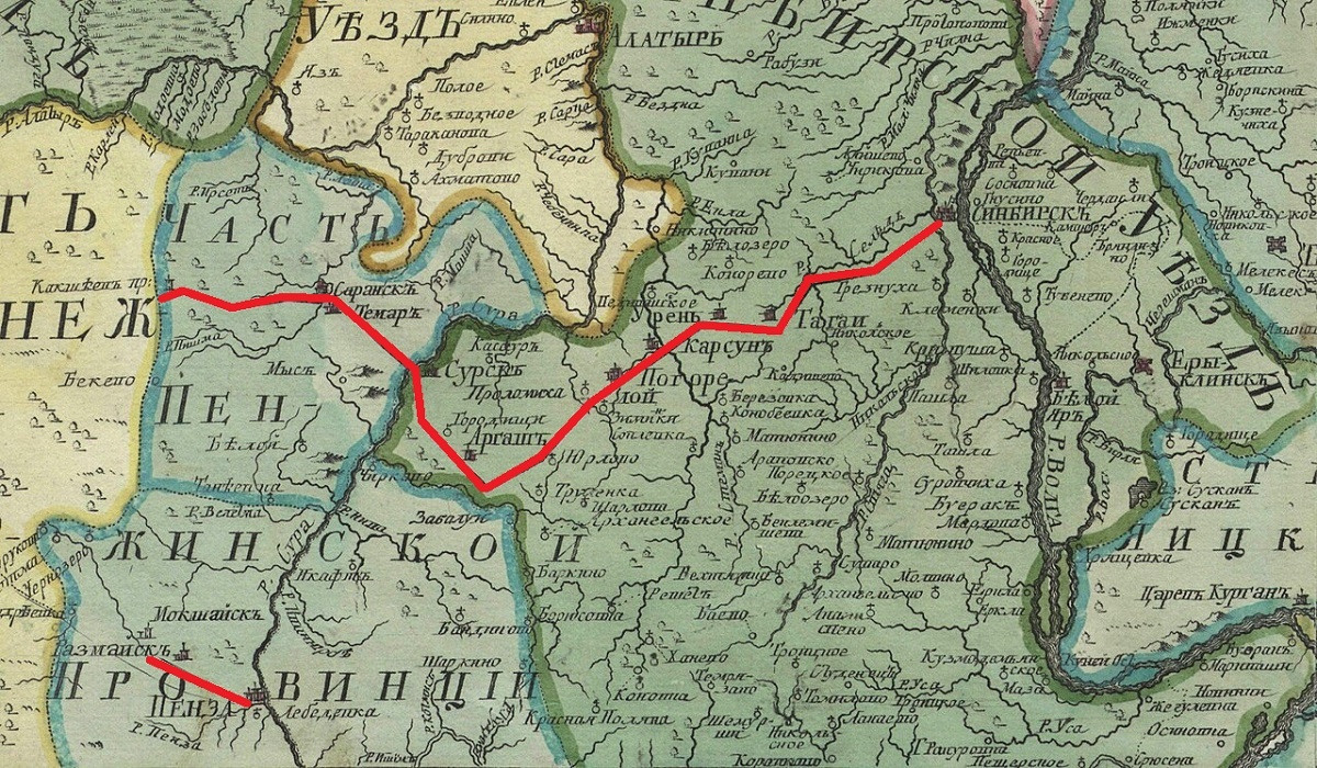 Симбирская черта на карте 1745 г.