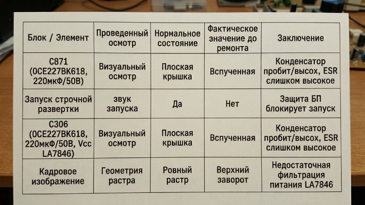 Таблица наблюдений на нашем экземпляре