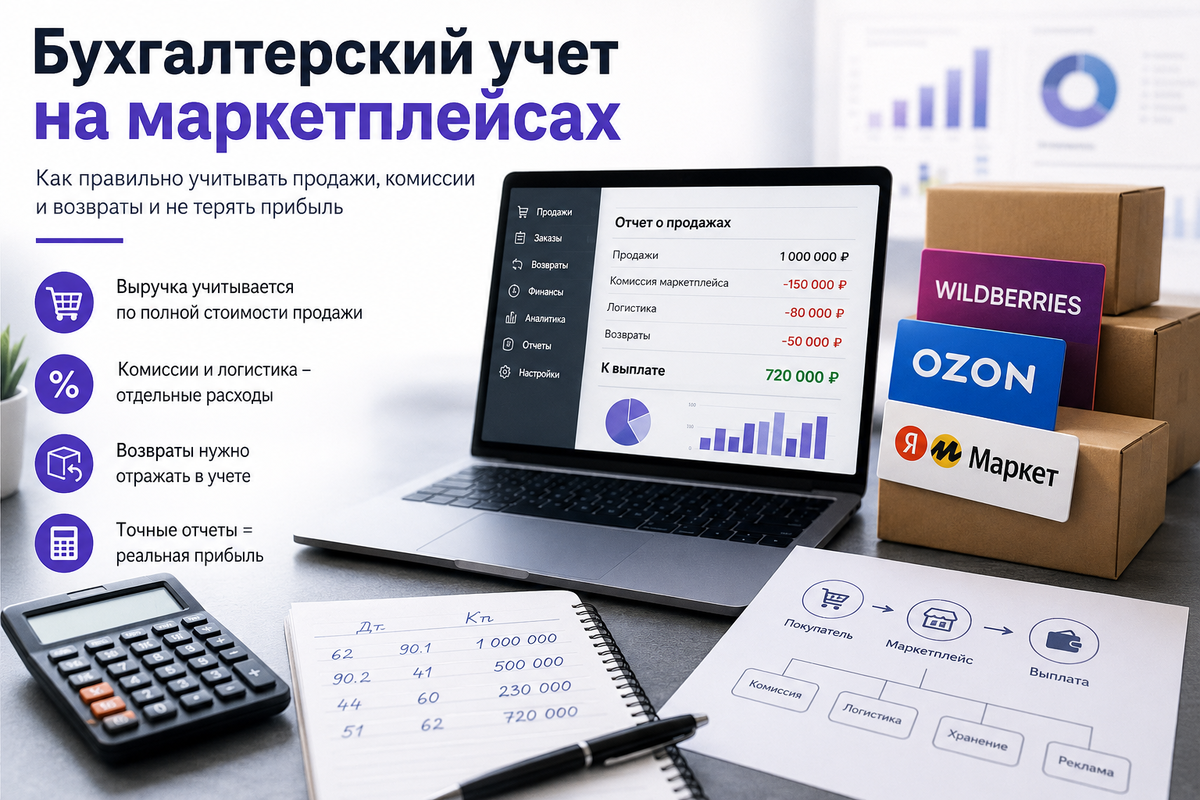 «Бухгалтерия для маркетплейсов: точный учёт и безопасная отчётность для селлеров» — универсальный вариант, подчёркивает надёжность и специфику.