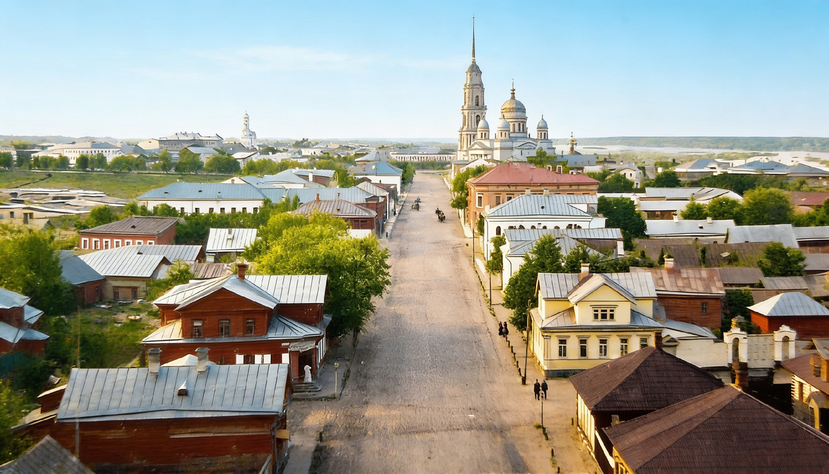 Вид на ул. Большая Казанская с колокольни Казанской церкви.