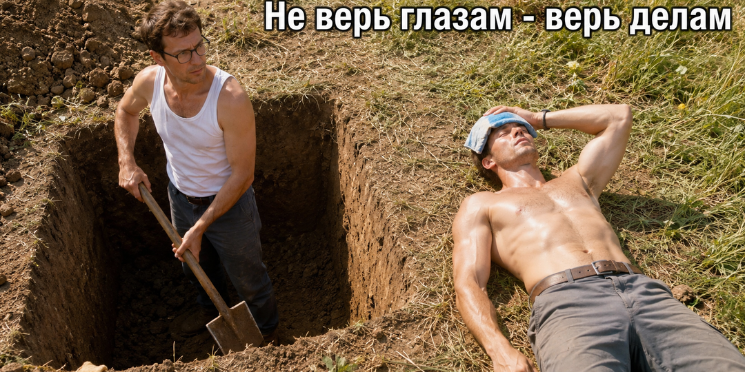 Начал копать туалет. Хилый ботаник вырыл всё, а спортсмен лежал и еле дышал. Как так получается