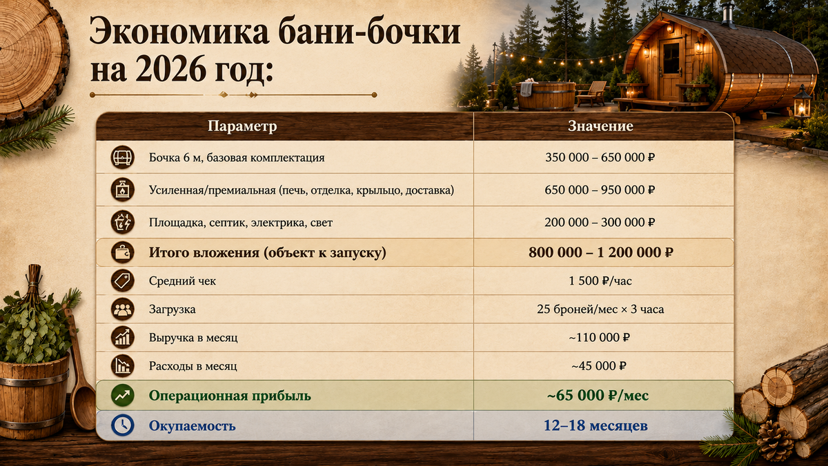Экономика бани-бочки на 2026 год
