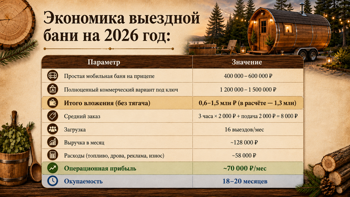 Экономика выездной бани на 2026 год