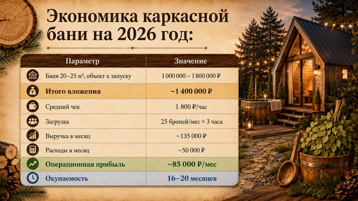 Экономика каркасной бани на 2026 год