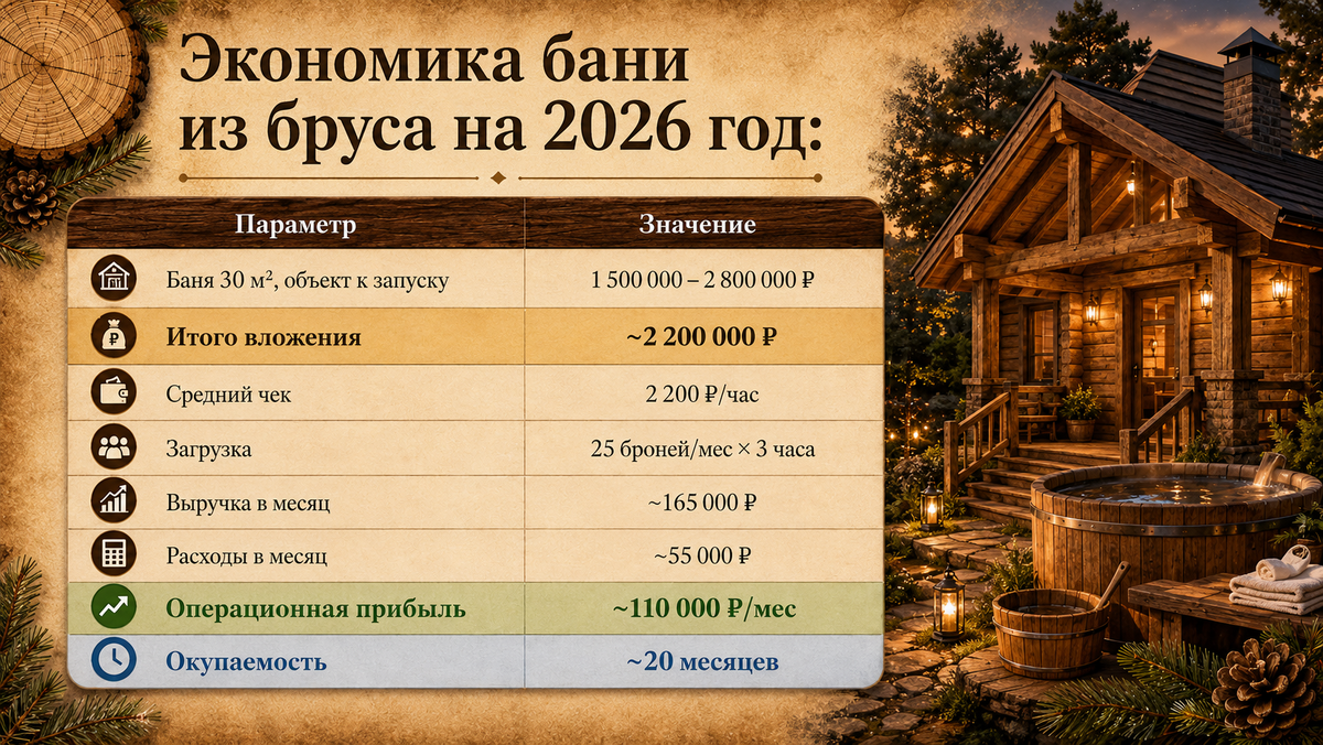 Экономика бани из бруса на 2026 год