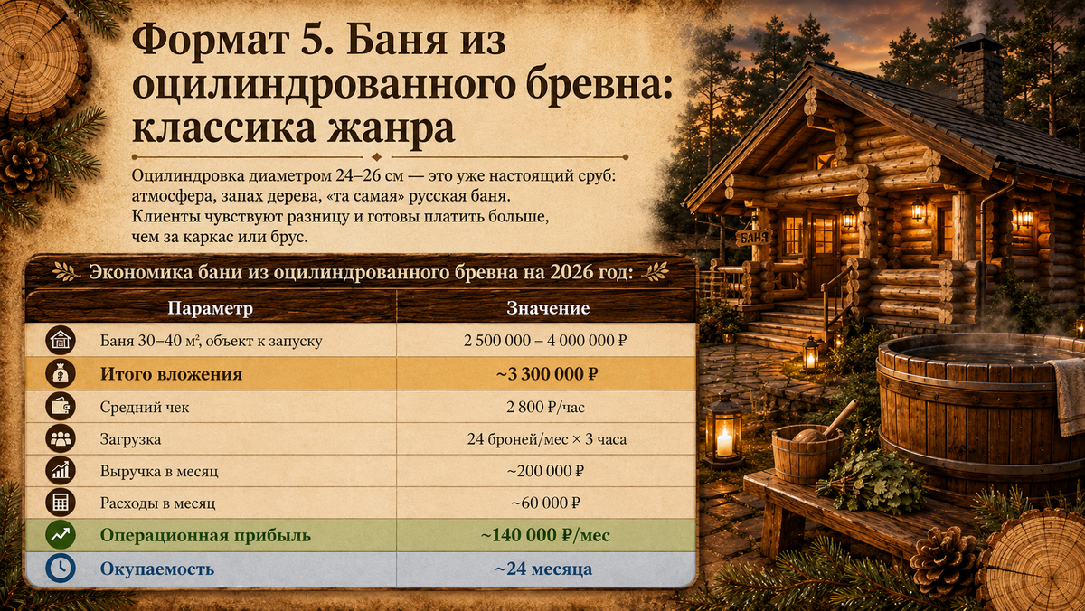 Экономика бани из оцилиндрованного бревна на 2026 год