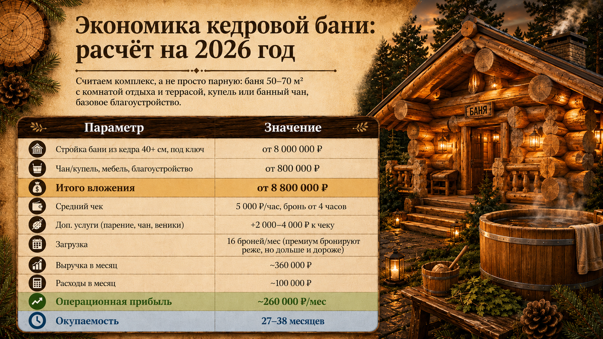 Экономика кедровой бани на 2026 год