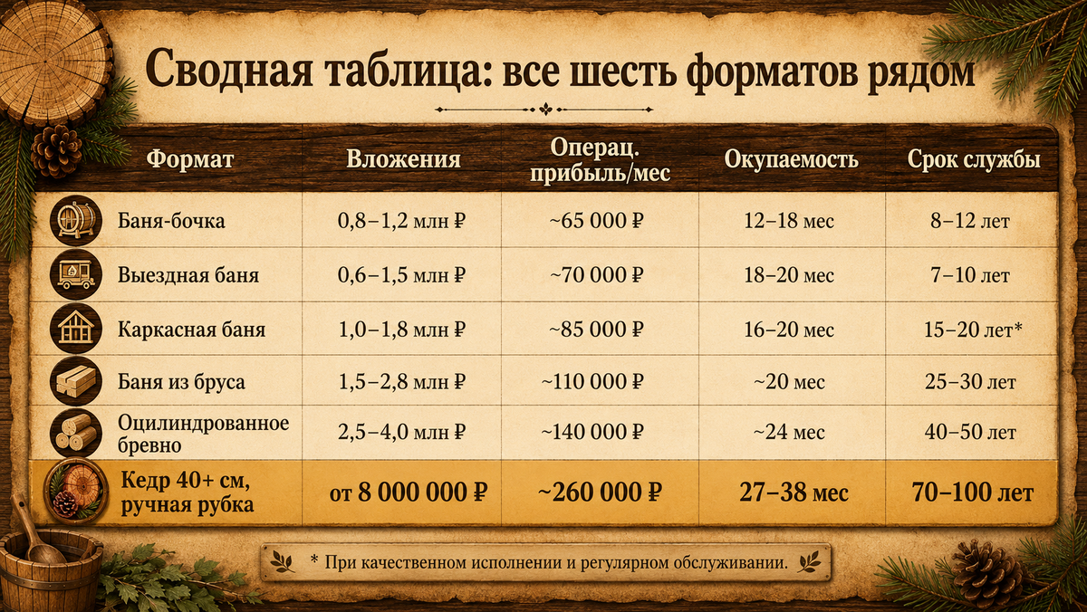 Сводная таблица: все шесть форматов рядом