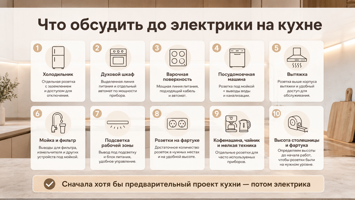 Правильное планирование розеток с учётом высоты фартука