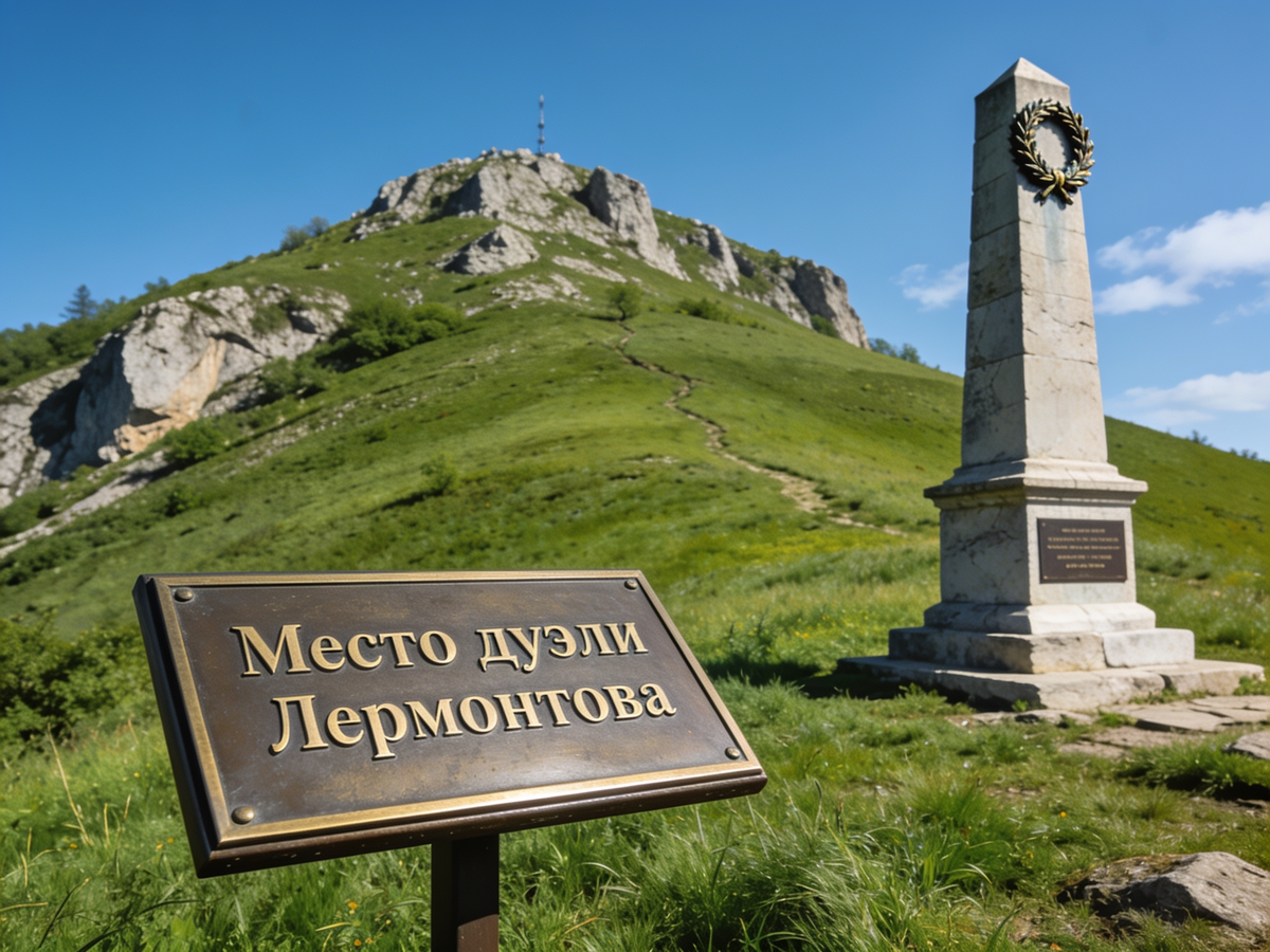 🏔️ Гора Машук в Пятигорске — место роковой дуэли 1841 года. 15 июля здесь прогремел выстрел, оборвавший жизнь величайшего поэта России. Сегодня на месте дуэли установлен обелиск, а надпись на нём гласит: "Здесь пал Михаил Юрьевич Лермонтов". Каждый год сюда приходят тысячи людей, чтобы почтить его память. 🕯️