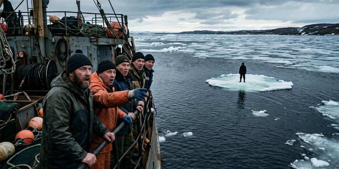 Экипаж рыболовной шхуны на Белом море видит человека на льдине, льдины нет