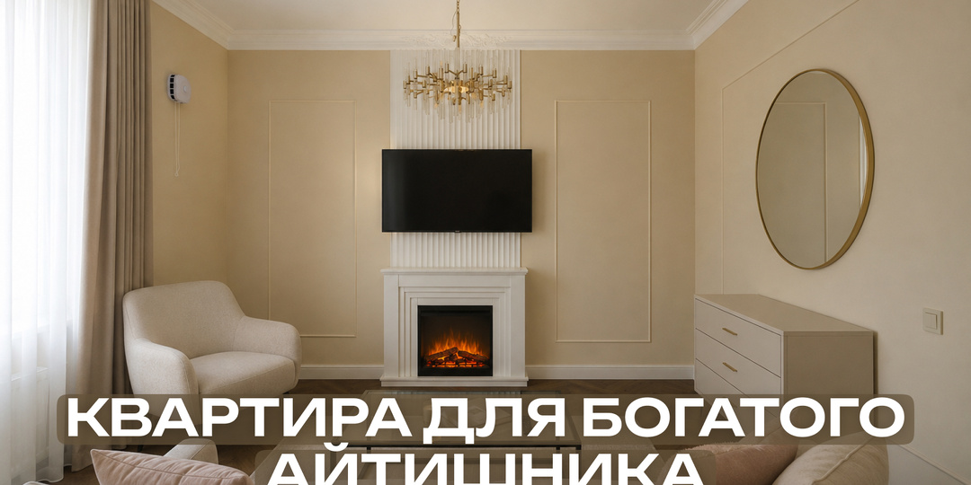 Мастер-спальня, электрокамин и багеты на потолке: ремонт в элитной квартире 65 м² под сдачу