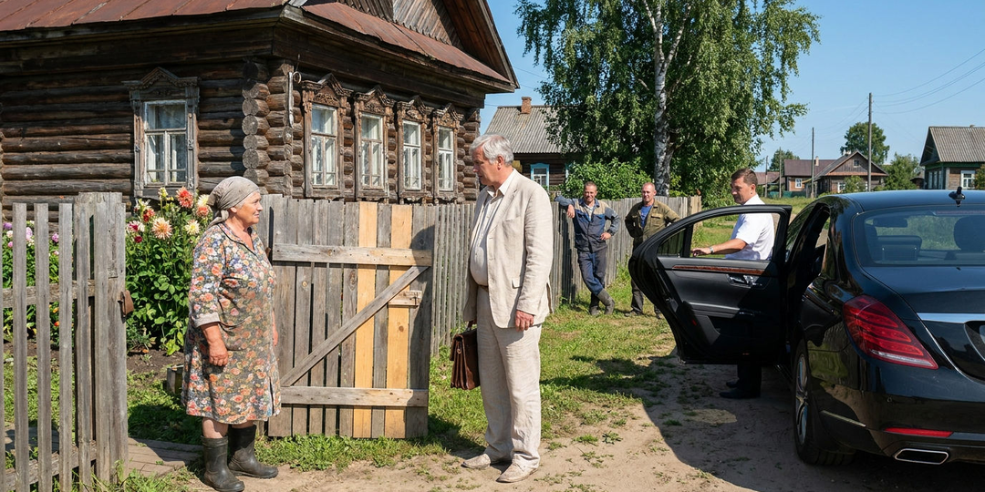 Он приехал в деревню на дорогой машине. Она вышла к калитке в старом халате. Брат и сестра. Тридцать лет спустя.