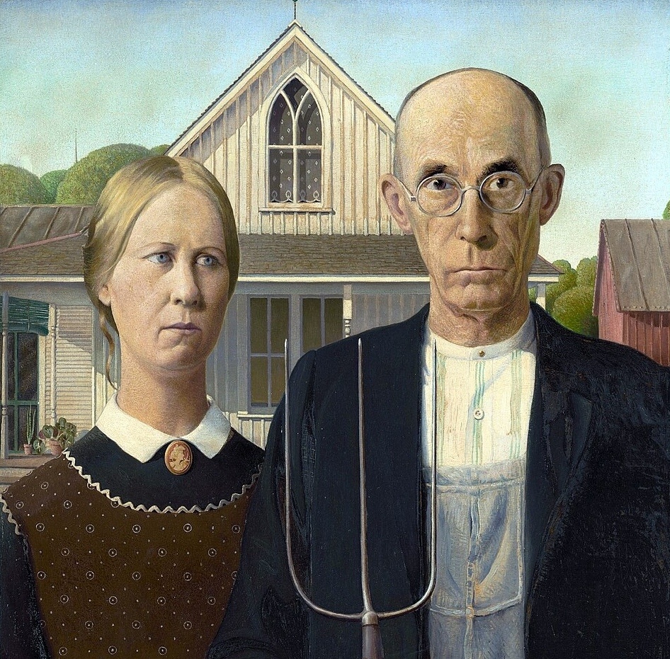     Грант Вуд. Американская готика. Фрагмент. 1930