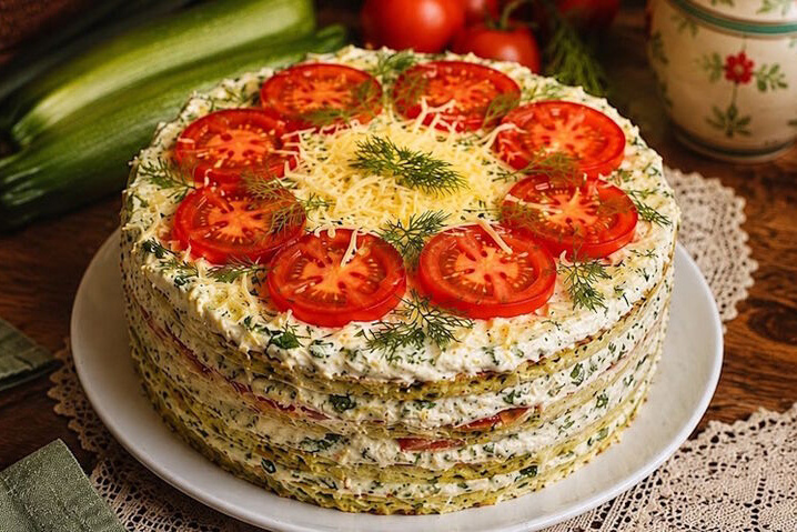 Кабачковый торт с чесночным кремом