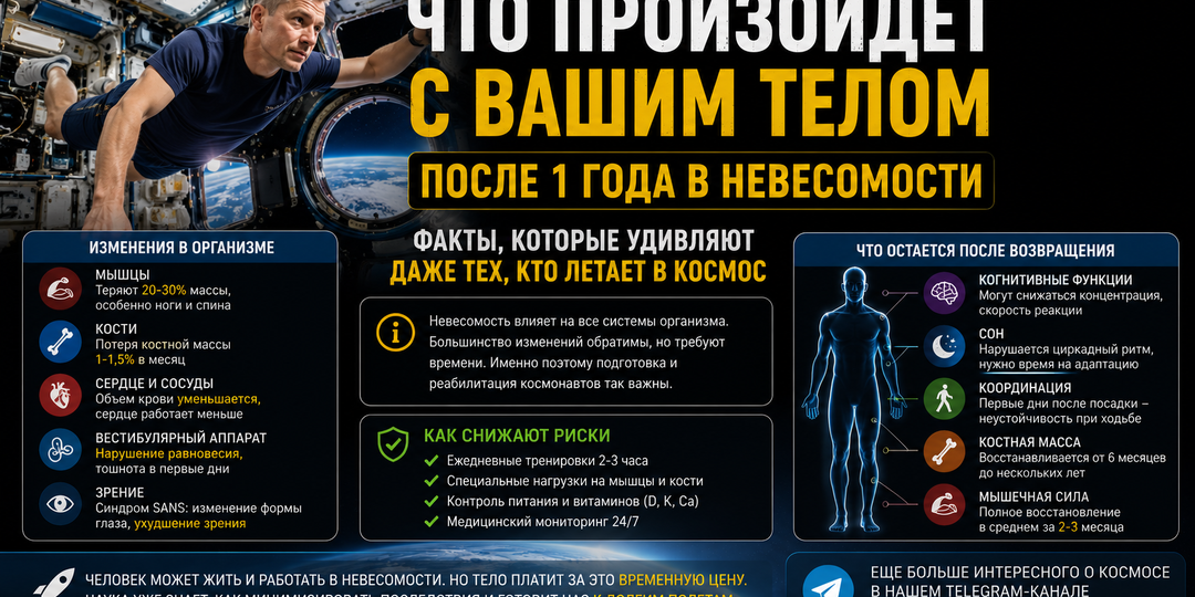 Что произойдет с вашим телом после 1 года в невесомости?