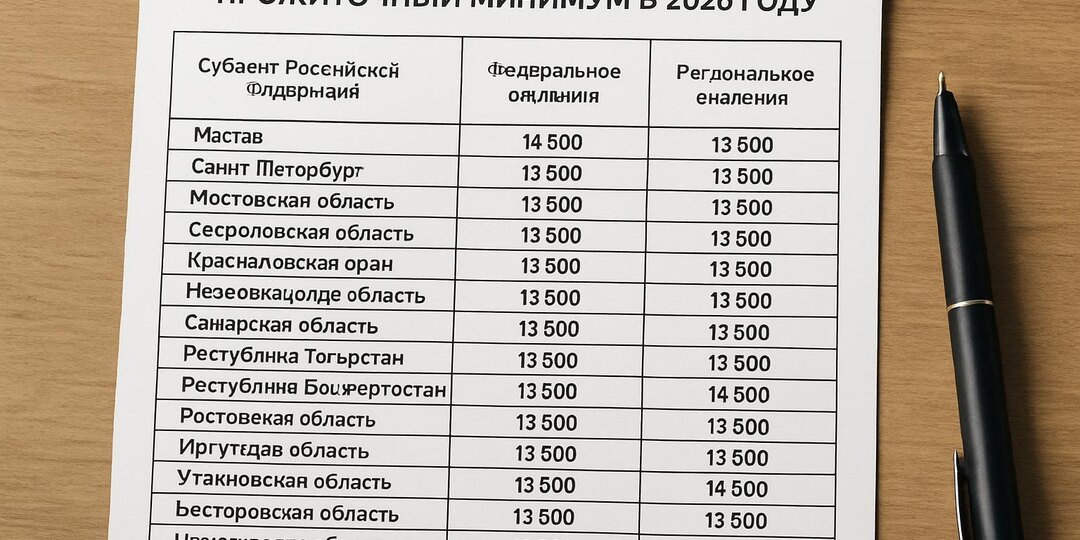 Прожиточный минимум в 2026 году: федеральные и региональные значения, таблица по субъектам РФ
