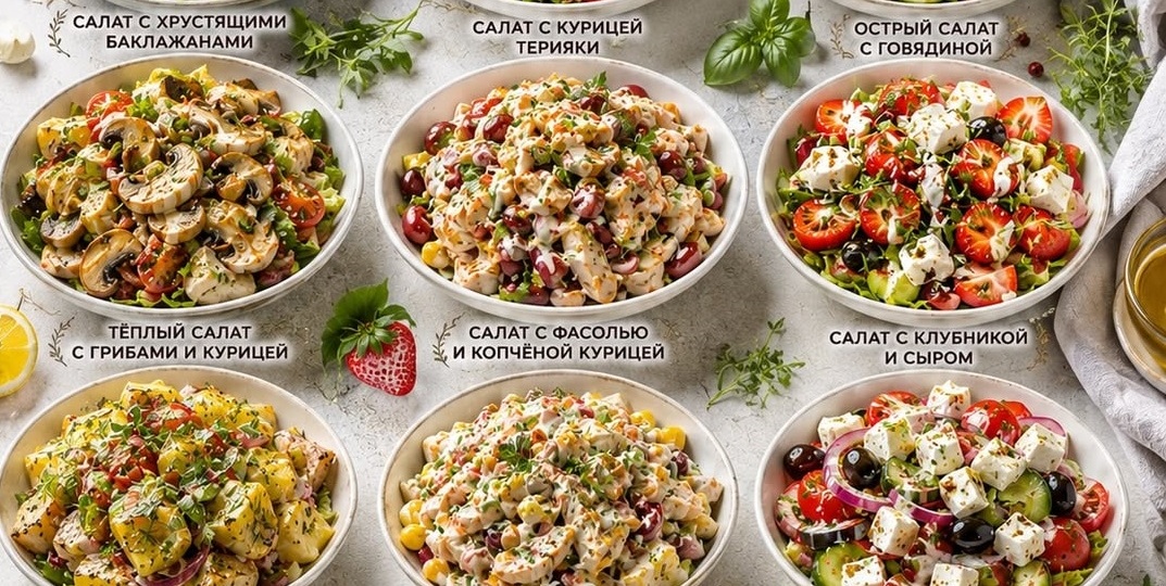 🥗 Когда хочется чего-то свежего и простого: шпаргалка по 12 лучшим салатам на каждый день