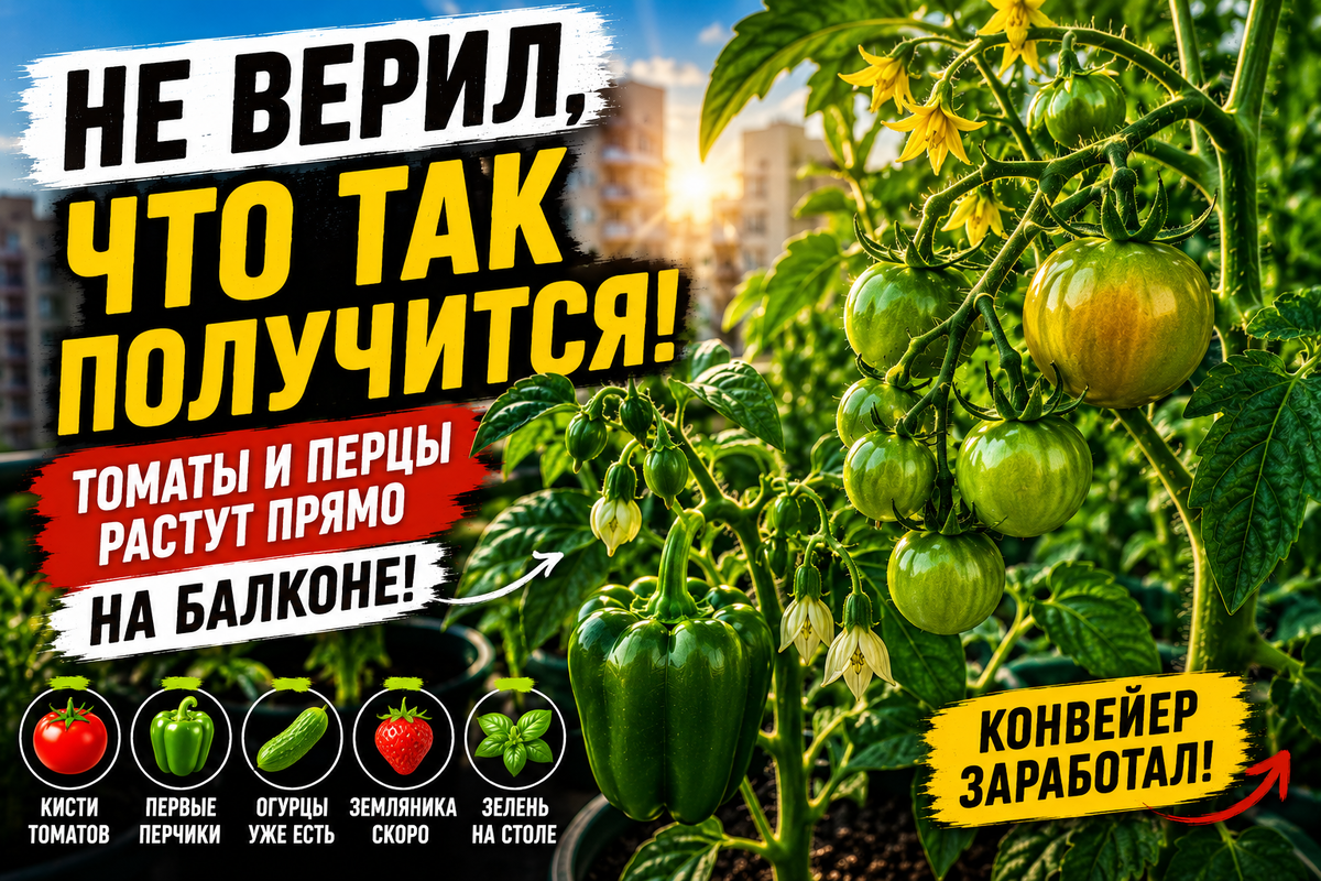 Не верил что так получится — томаты и перцы растут прямо на балконе