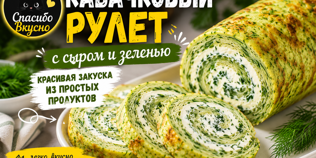 Кабачковый рулет с сыром и зеленью: красивая закуска из простых продуктов