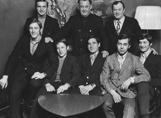 1973 год. Александр Бодунов, Борис Кулагин, Всеволод Бобров, Юрий Лебедев, Александр Сидельников, Юрий Шаталов, Вячеслав Анисин и Сергей Капустин