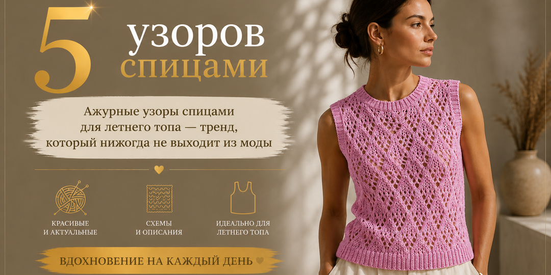 Ажурные узоры спицами для летнего топа — тренд, который никогда не выходит из моды