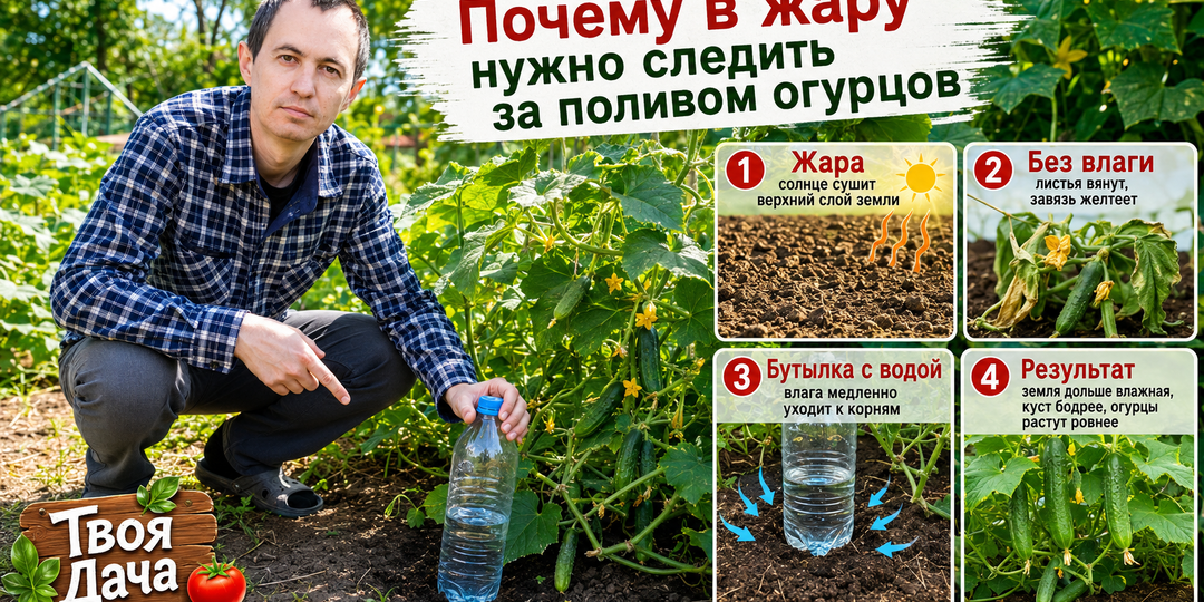 Воткнул бутылку у огурцов — и земля не пересыхает даже в жару