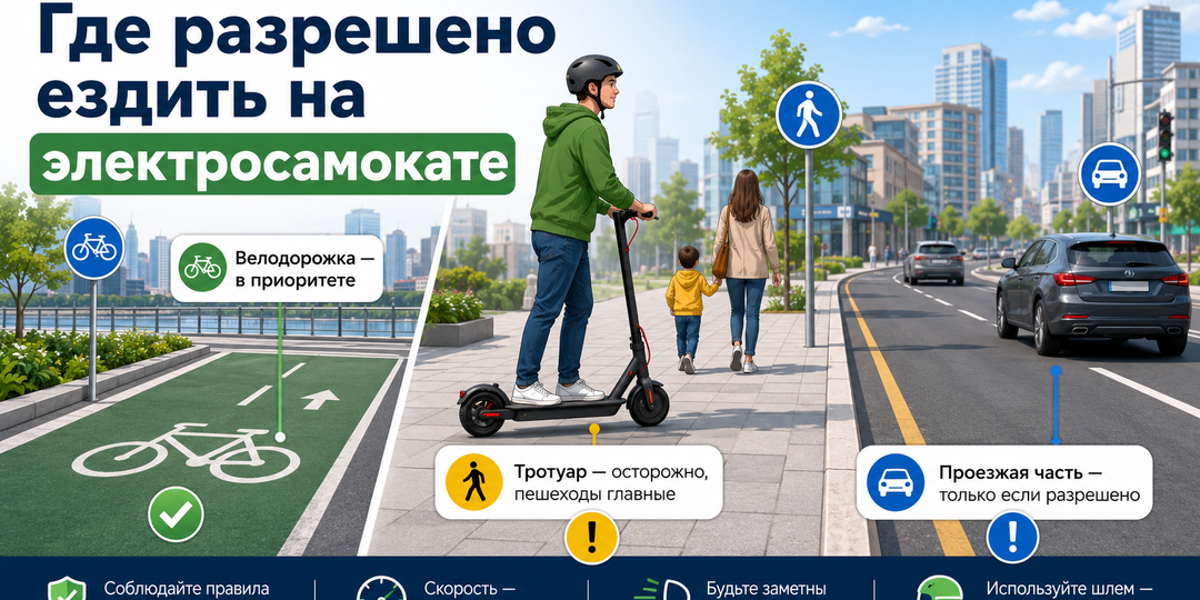 Где разрешено ездить на электросамокате: тротуар, велодорожка или проезжая часть?
