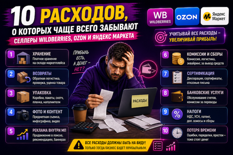 10 расходов, о которых чаще всего забывают селлеры Wildberries, Ozon и Яндекс Маркета