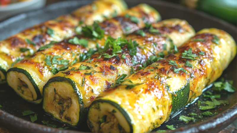Кабачковые рулетики с сыром и чесноком, а ещё с мясом и грибами