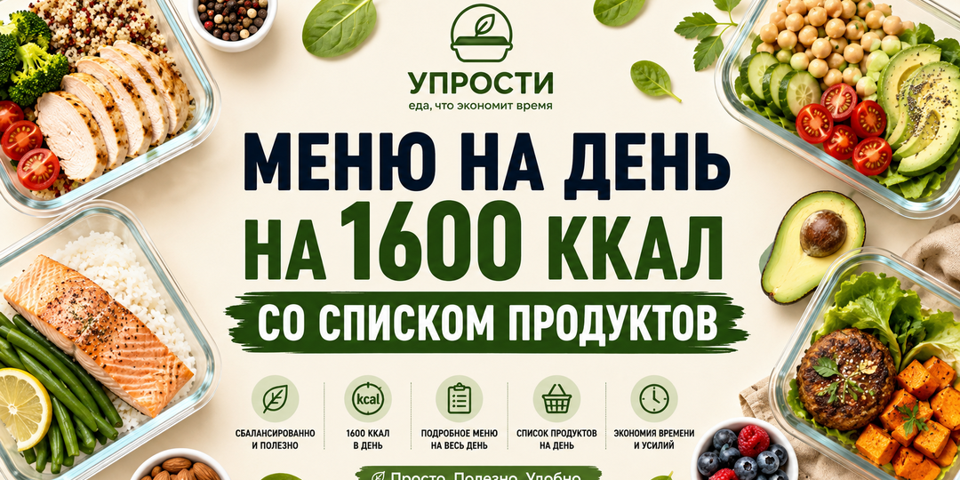 Готовое меню на день с рецептами и списком покупок на 1600 ккал