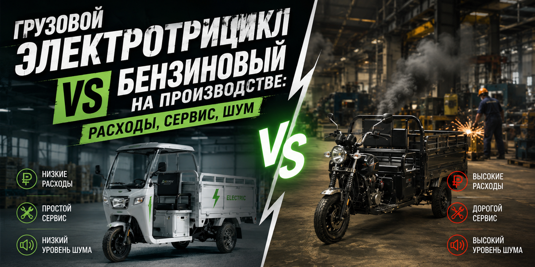 Грузовой электротрицикл vs бензиновый на производстве: расходы, сервис, шум