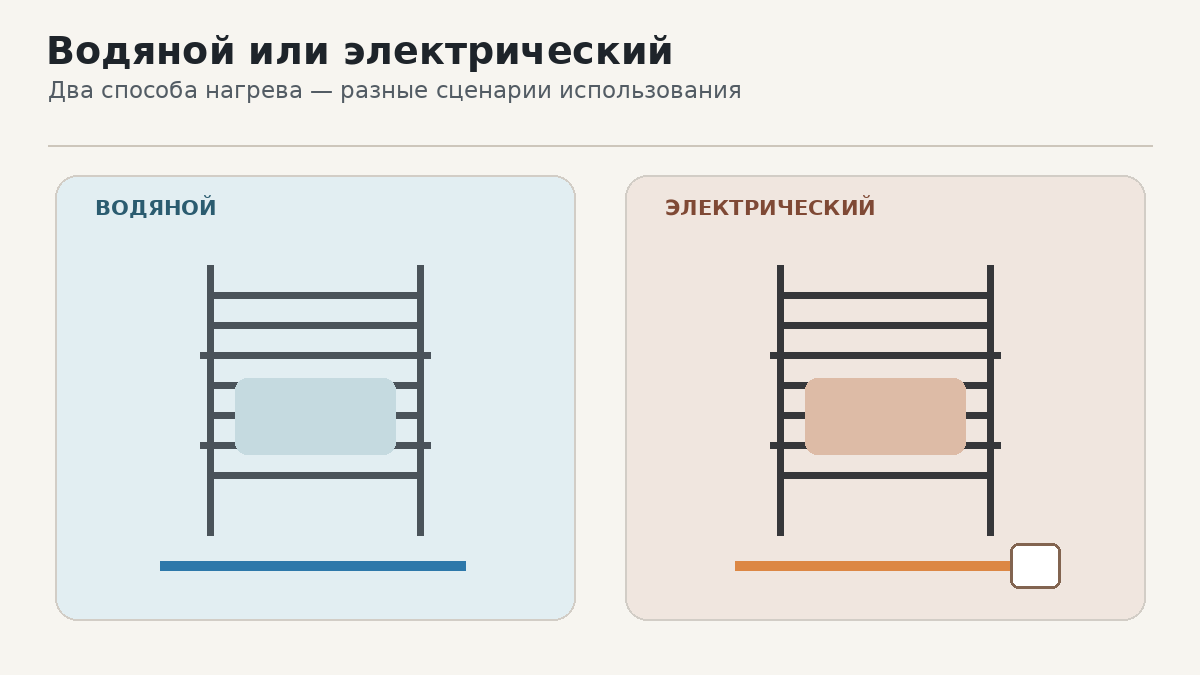 Внешне водяная и электрическая модели могут быть почти одинаковыми. Главное различие скрывается в способе нагрева и требованиях к подключению.