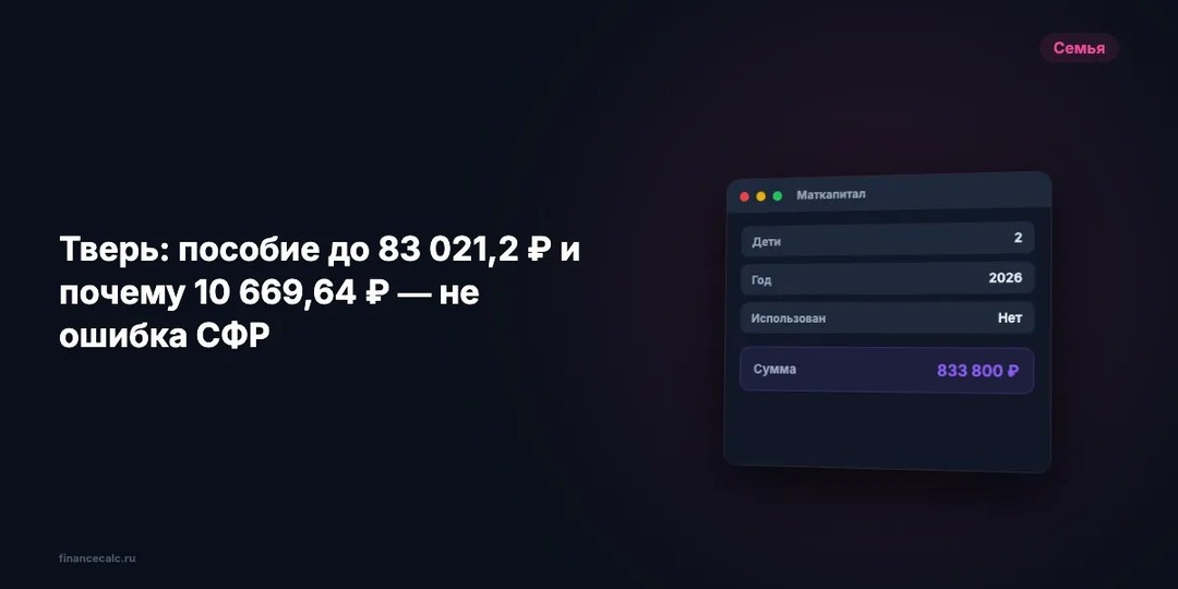 Тверь: пособие до 83 021,2 ₽ и почему 10 669,64 ₽ — не ошибка СФР