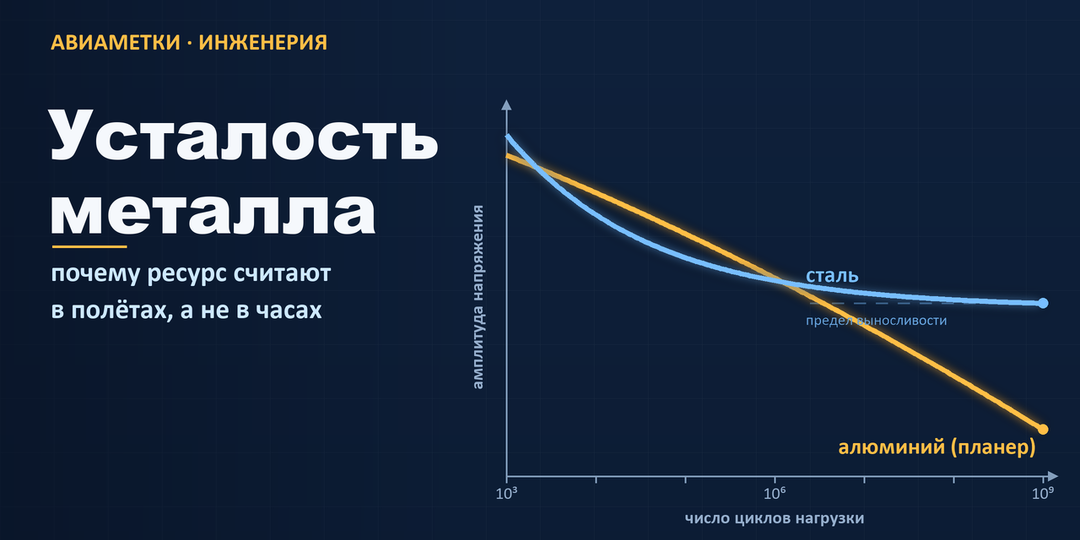 Усталость металла: почему самолёт стареет от числа полётов, а не от часов налёта