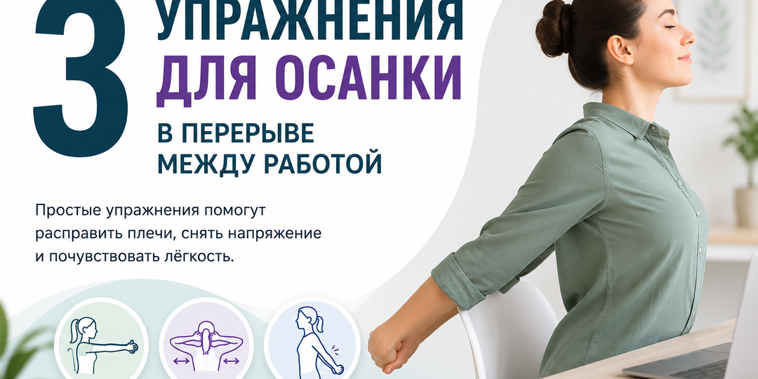 🪑 3 упражнения для осанки и против боли между лопаток (можно на рабочем месте)