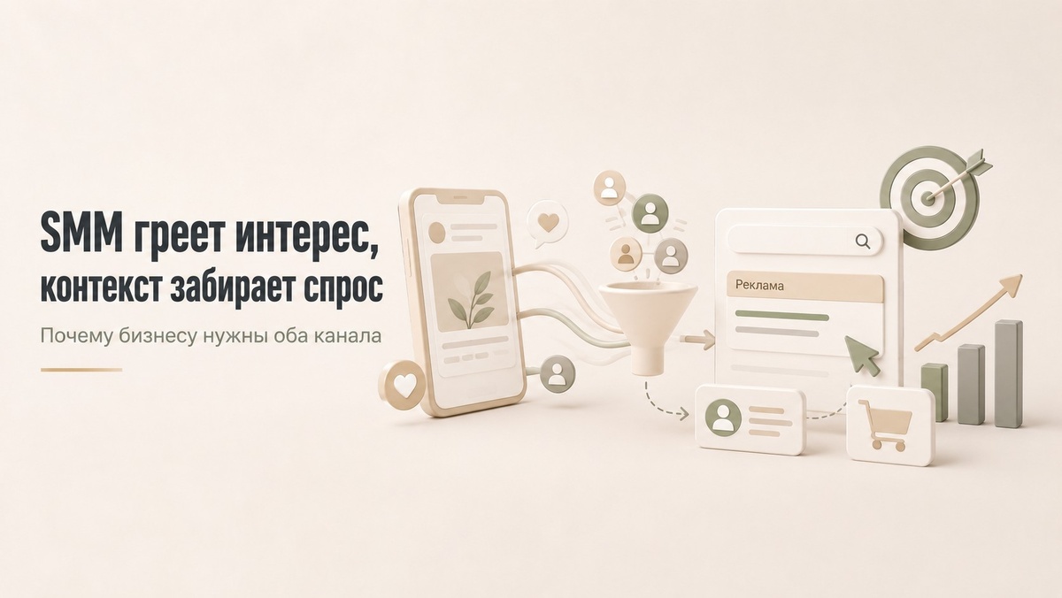 SMM греет интерес, контекст забирает спрос. Показываю, почему бизнесу нужны оба канала