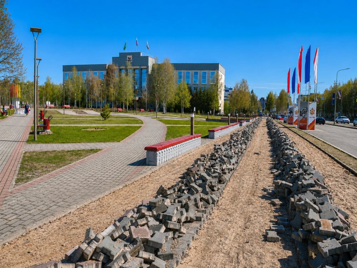     В Сургуте меняется плитка на улицах Энгельса и Гагарина