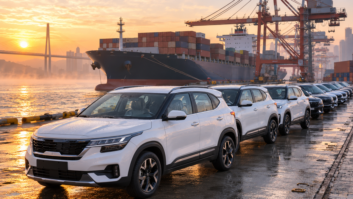 На пирсе стоят новые Кроссовер Kia Seltos