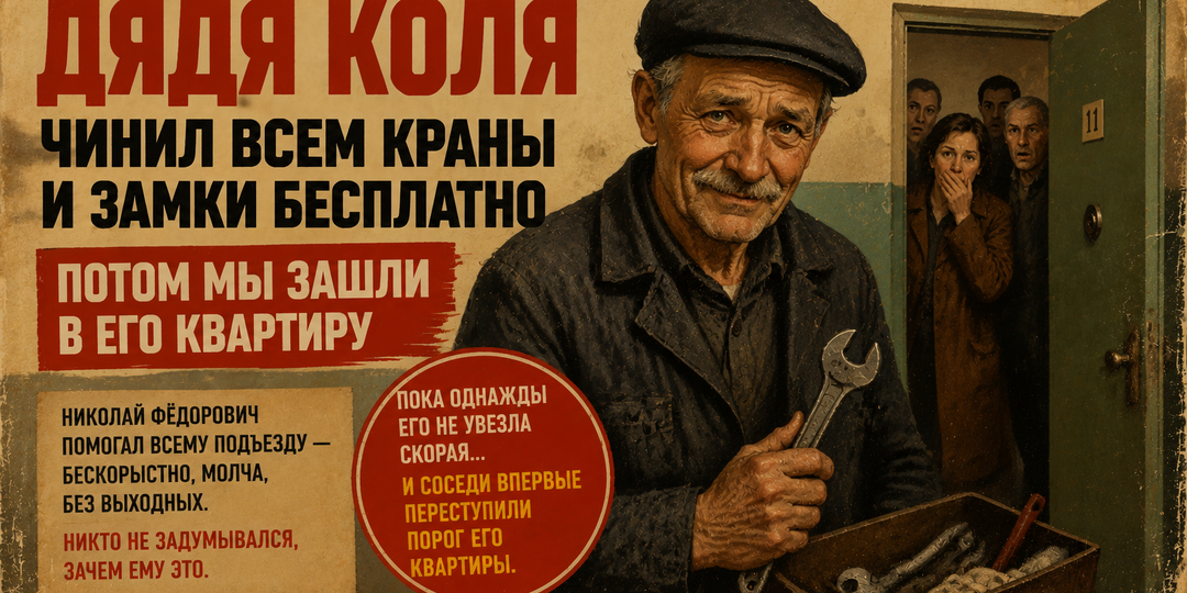 Дядя Коля чинил всем краны и замки бесплатно. Потом мы зашли в его квартиру