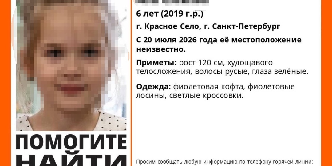 В последний раз пропавшую 6-летнюю девочку видели на Гатчинском шоссе