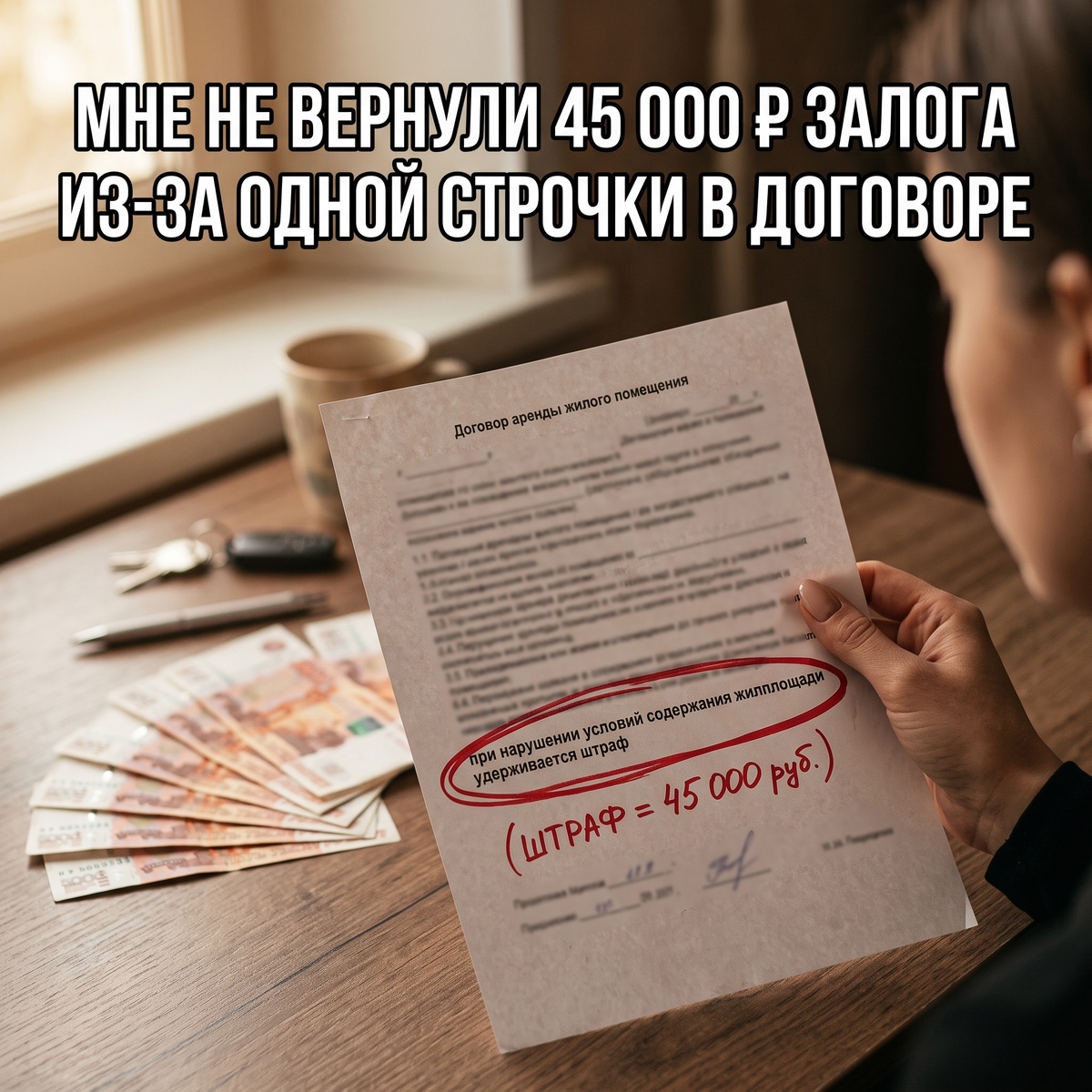 Мне не вернули 45 000 ₽ залога из-за одной строчки в договоре