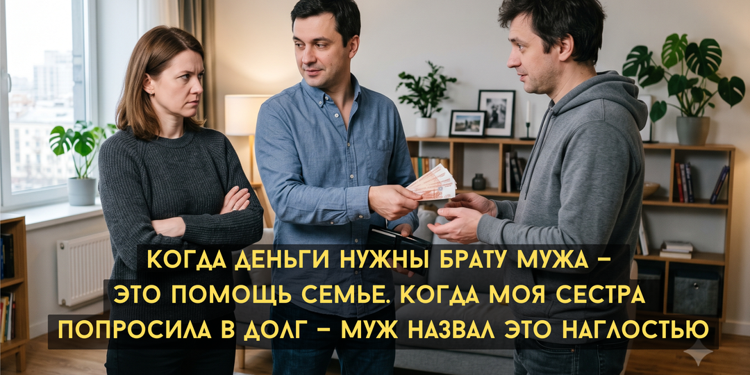 Когда деньги нужны брату мужа — это помощь семье. Когда моя сестра попросила в долг — родня мужа назвала это наглостью