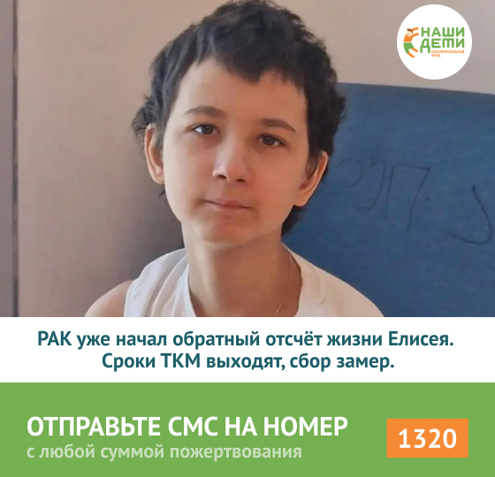 Обратный отсчёт РАКа. Срок до трансплантации — месяц, а сбор Елисея не закрыт! Или ТКМ, или гибель. Спасите!