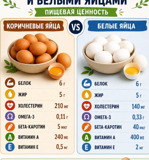 Разница между коричневыми и белыми яйцами.